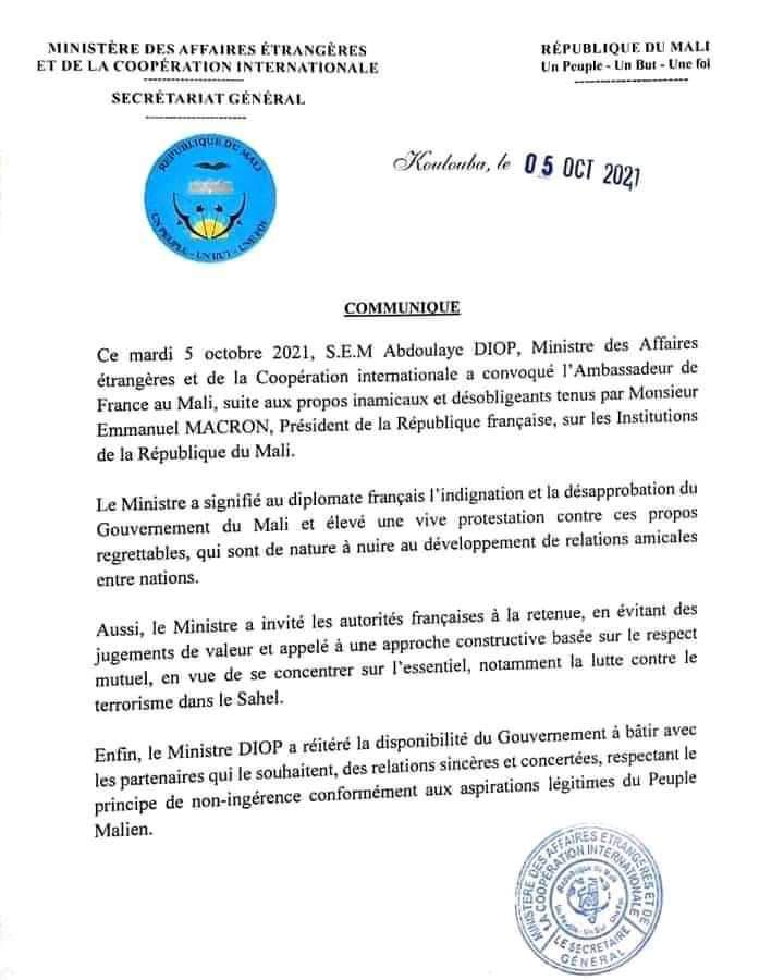 MALI : Le ministre Abdoulaye Diop a convoqué l’ambassadeur de la France au Mali