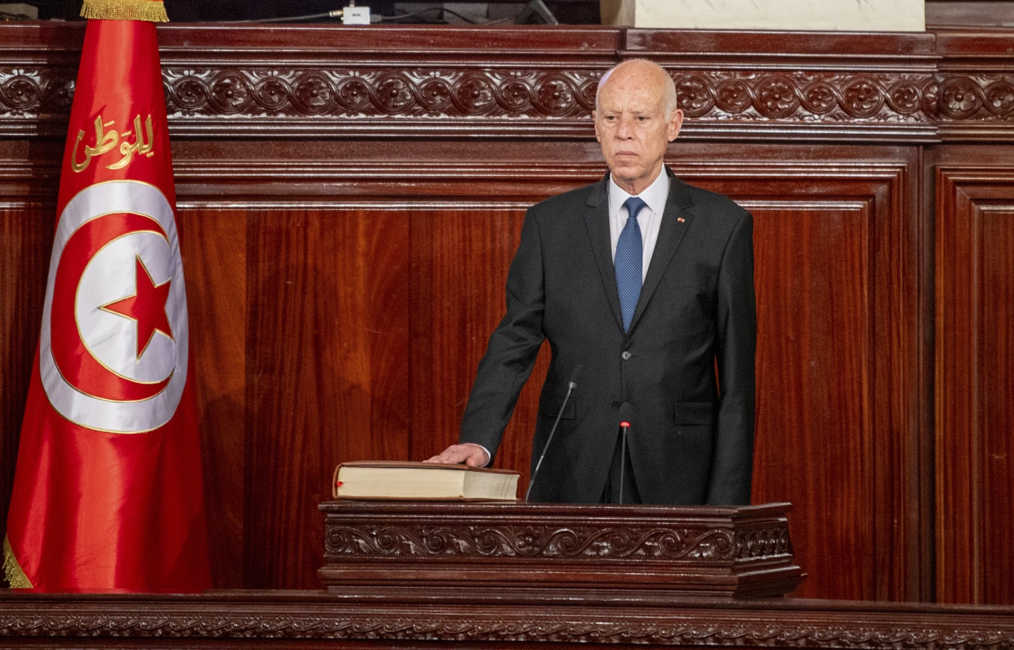 Tunisians protest against President Kais Saied’s authoritarian rule on July 25 anniversary