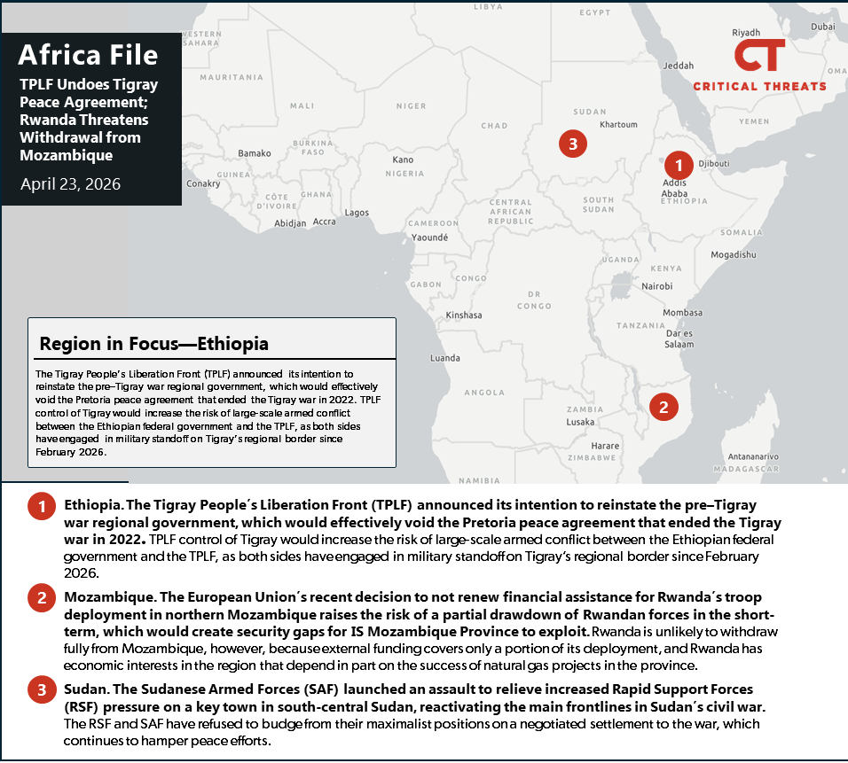 TPLF Undoes Tigray Peace Agreement; Rwanda Threatens Withdrawal from Mozambique: Africa File, April 23, 2026